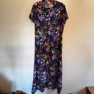 J.Crew Factory Blue Floral Midi Button-Up Shirtdress – Size L - MB0267